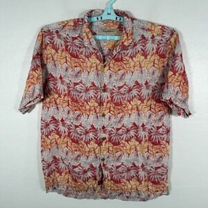 Tommy Bahama Shirt‎ Mens Large Linen Red Hawaiian Camp Short Sleeve Floral Palms